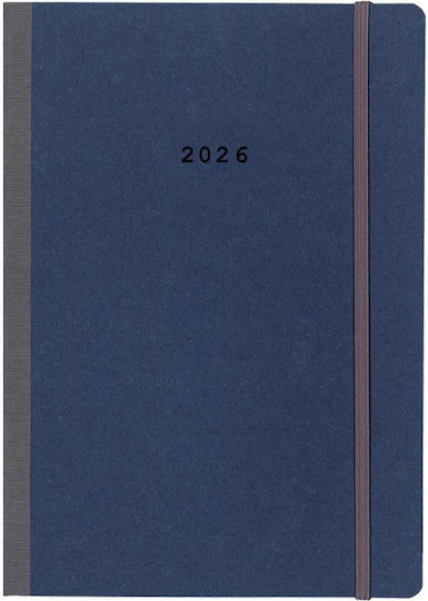 Next Diary 2026 Natural Daily Flexi Blue Elastic 17x25cm Printing Option