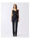 Pantalone Women's High-waisted Fabric Trousers Straight Line Striped Blue