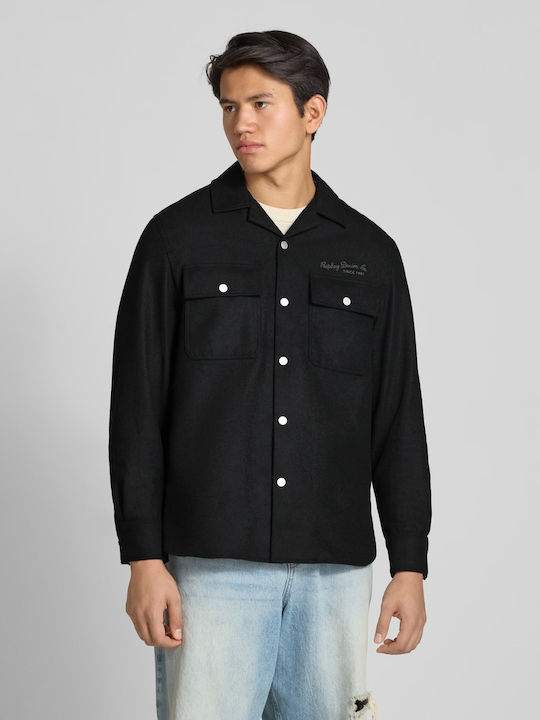 Μακρυμάνικo Overshirt σε Κανονική Γραμμή Μαυρο