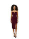 Summer Midi Evening Dress with Slit Burgundy