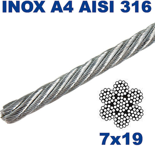 M8036-4-8 Stainless Steel Wire Rope Ø8mm Inox A4-aisi 316 1 Meter