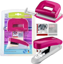 Novus Kit E15 Heftgerät + E210 Locher + Rosa Büroklammern