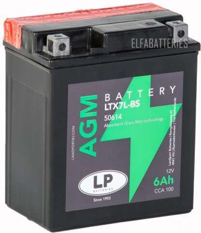 LP Batteries Motorradbatterie YTX7L-BS mit Kapazität 6Ah