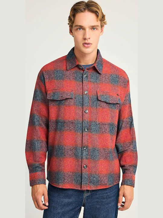 Long Sleeve Flannel Checked Red Overshirt
