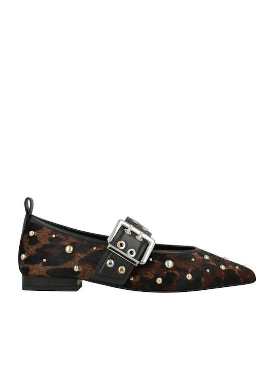 Lodi Leather Pointy Ballerinas With strap Brown