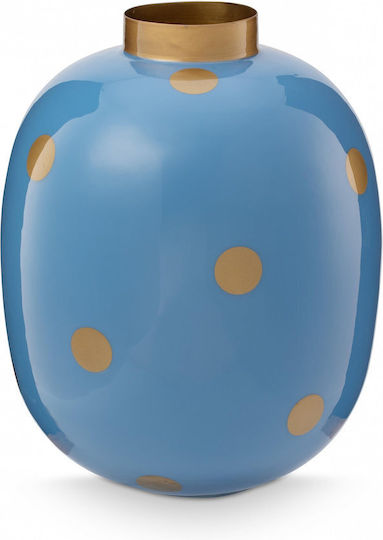 Pip Studio Metallic Vase Polka Dot Light Blue & Gold 32cm
