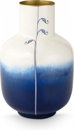 Pip Studio Metallic Vase Pip & Blue Bird White Blue 30cm