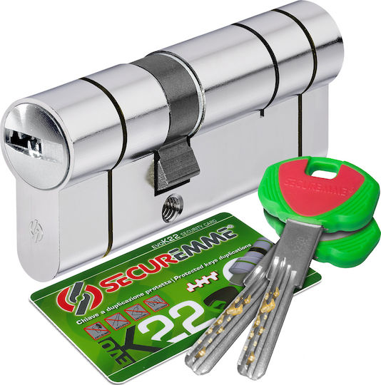 Securemme Zylinderschloss Sicherheits 100mm (40-60) mit 5 Schlüssel Silber