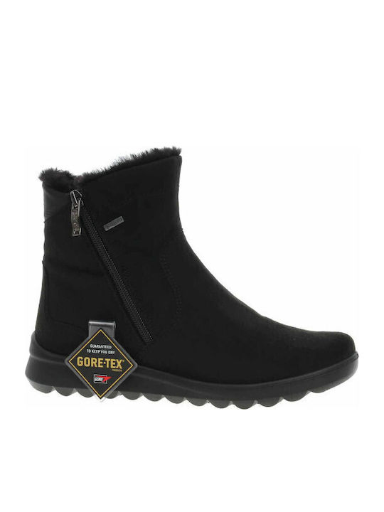 Leder Stiefeletten Damen mit Pelz Schwarz