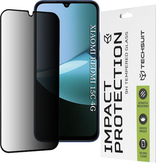 Techsuit 111d Vollflächig Gehärtetes Glas Datenschutz Displayschutzfolie (Xiaomi Redmi 15c 4G (171 mm) / Poco C85 4G (171 mm))