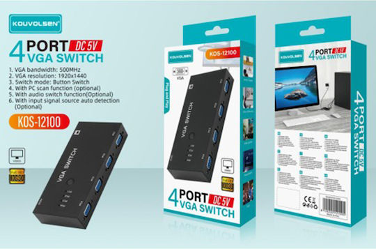 Vga Video Converter 4 Ports 1080p/60hz 4-port Vga Switch Kos-12100