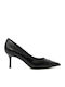 Leather Pointed Toe Black Medium Heels