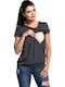 Short Sleeve Nursing Top Dark Gray