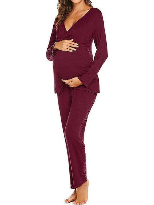Queen Mother Maternity Pajama Set & Nursing in Burgundy color