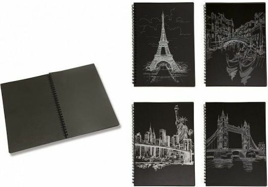Uni Pap Notebook Spiral 40 Sheets with Blank Pages and Pen Holder Black
