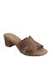 Leather Mules with Heel in Tabac Brown Color