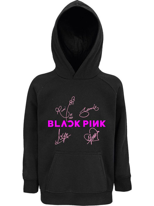 Kinder-Sweatshirt mit Kapuze Black Blackpink Autograph Signatures Kpop