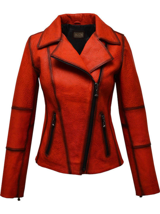 Women's Lifestyle Leather Jacket for Winter Red