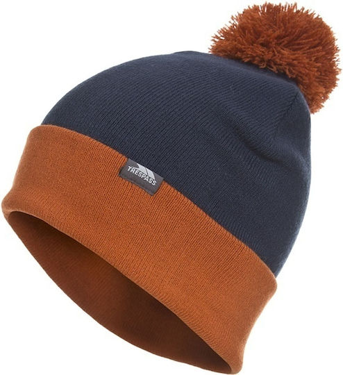 Pom Pom Beanie Unisex Σκούφος Πλεκτός σε Navy Μπλε χρώμα
