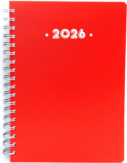 Ydrogeios Daily Planner 2026 Red Spiral 17x24cm