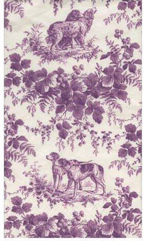 Guest Hunting Toile Aubergine Napkins 10.8x19.8cm Caspari 15 Pieces