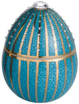 Vila Hermanos Aromatic Candle Egg Ceramic Light Blue Spirals Gold Stripes 18 Carats 220gr