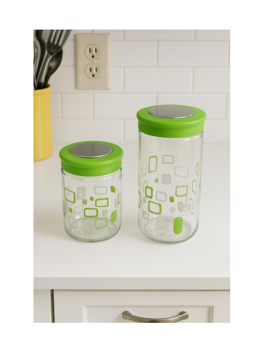 Galifas Set 2 Pieces Glass Jars for Sugar / Coffee with Lid Green