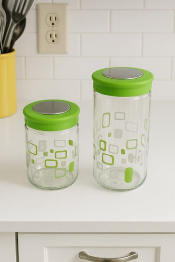 Galifas Set 2Stücke Lebensmittelgläser & Behälter für Zucker / Kaffee mit Glasdeckel Grün