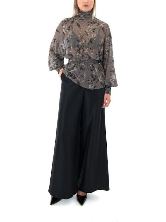 Damen Stoffhose in Breit Bein Stil Schwarz