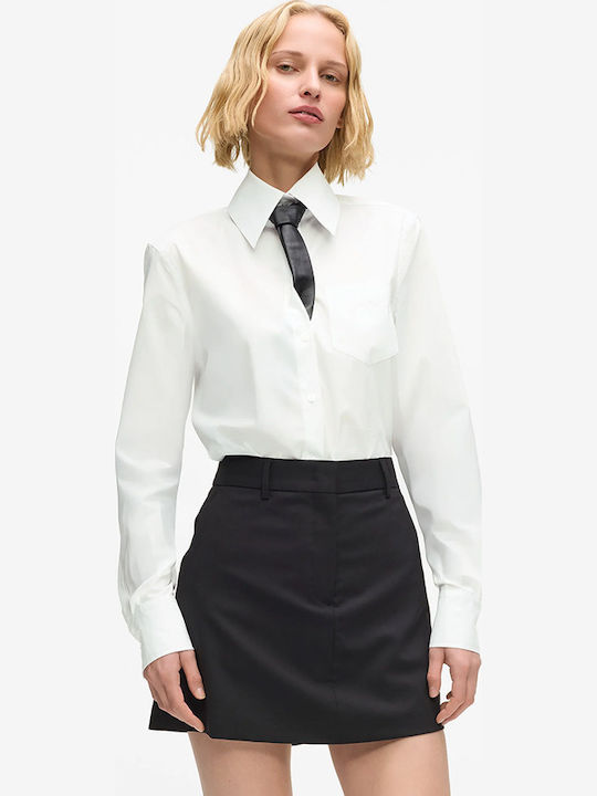 Langärmelig Damen Hemd White