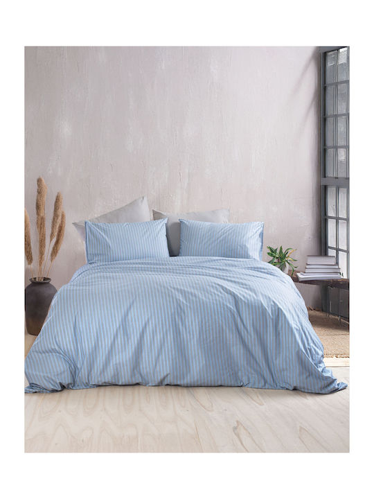 Rythmos Duvet Cover Set Cotton Single with Pillowcase 160x250 Polene Blue