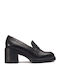 Leder Loafer Pumps mit Mittelhohem Absatz Schwarz