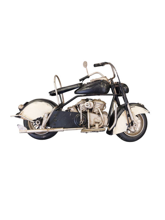 Metallic Miniature Vintage Motorcycle Black Beige L:28x10x16cm