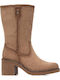 Suede Medium Heel Women's Boots Beige