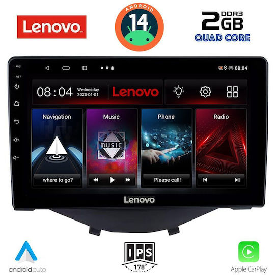 Lenovo Ηχοσύστημα Αυτοκινήτου για Toyota Aygo 2014 με Clima (Bluetooth/USB/WiFi/GPS/Apple-Carplay/Android-Auto) με Οθόνη Αφής 9"