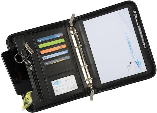 Wedo Elegance A5 Conference Folder – Executive Organizer In Leather Look 4-Ring Mechanism Card & Document Compartments Pen Holder Compact & Stylish