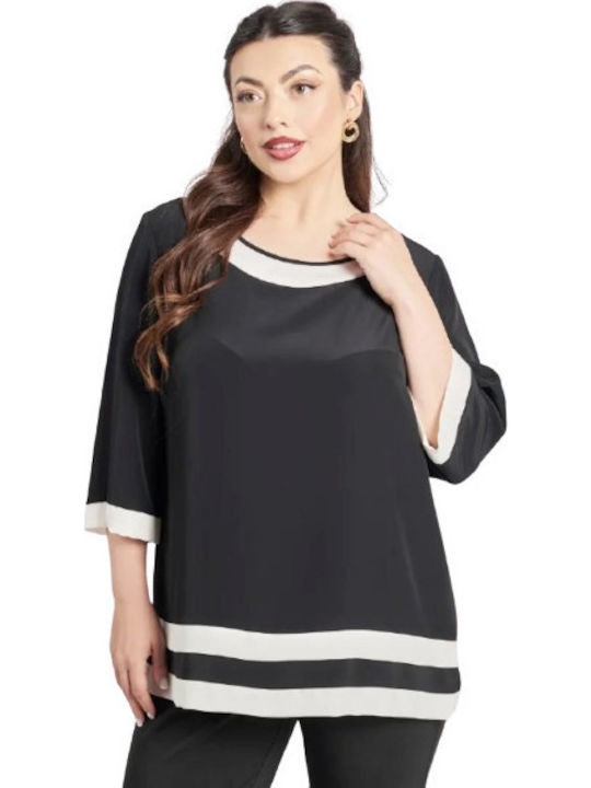 Women's Blouse Satin with 3/4 Sleeve Black