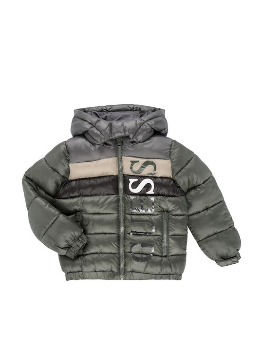 Kids' Quilted Jacket with Hood Khaki