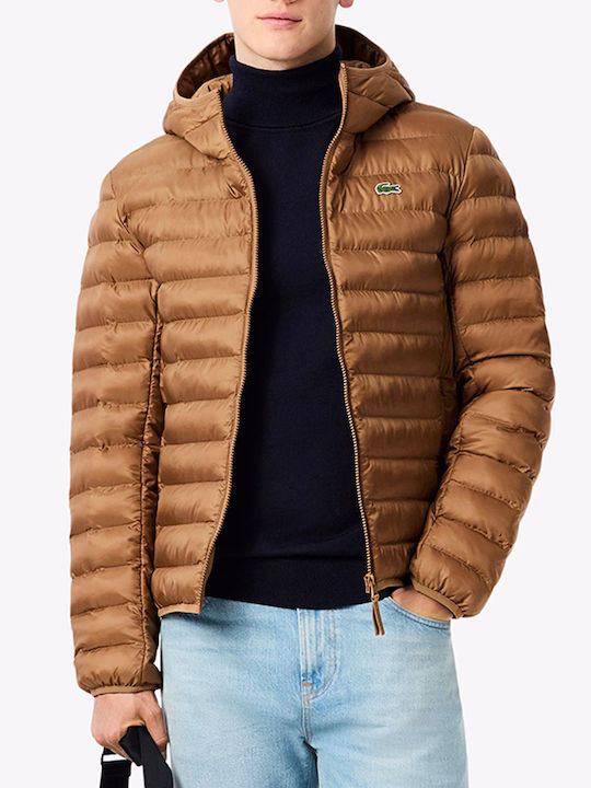 Lacoste Μπουφάν Puffer Αδιάβροχο Cappuccino