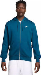 Nike Club Ζακέτα Πετρόλ με Κουκούλα