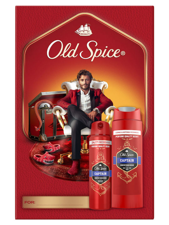 Captain Skin Care Set for Body Cleaning Old Spice Gentleman Gift Set for Men With Deodorant Spray and Shower Gel Captain 24 Hour Freshness for Daily Use Scent With Quality Long Lasting Fragrance