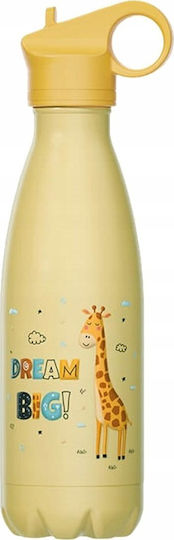Maestro Stainless Steel Plastic Thermos Bottle 400ml Children Yellow Giraffe with Straw