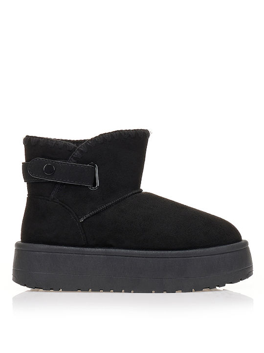 Wildleder Stiefeletten Damen mit Pelz Schwarz