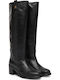 Leather Riding Boots with Zipper Black