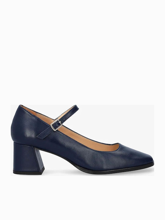 Leder Pumps mit mittelhohem Absatz Blau