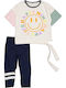 Kids Clothing Set with Leggings Summer 2 Pieces White Dark Blue Happy Mind