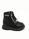 Lederne Kinderstiefel mit Schnürsenkeln Schwarz