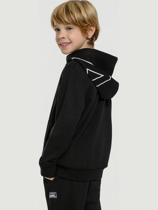 Fleece Lined Kids Sweatshirt With Hood And Pockets Black Minime