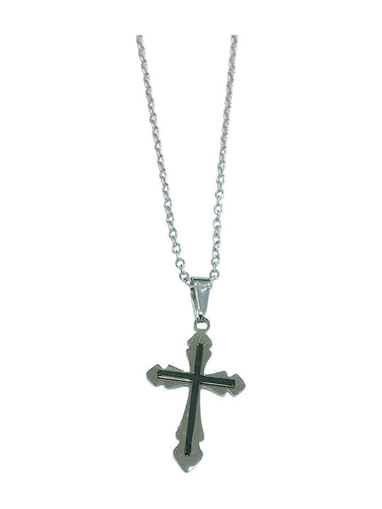 Kalliopi Silver Crucifix Bărbat Negru Din Oțel Cu Lanț