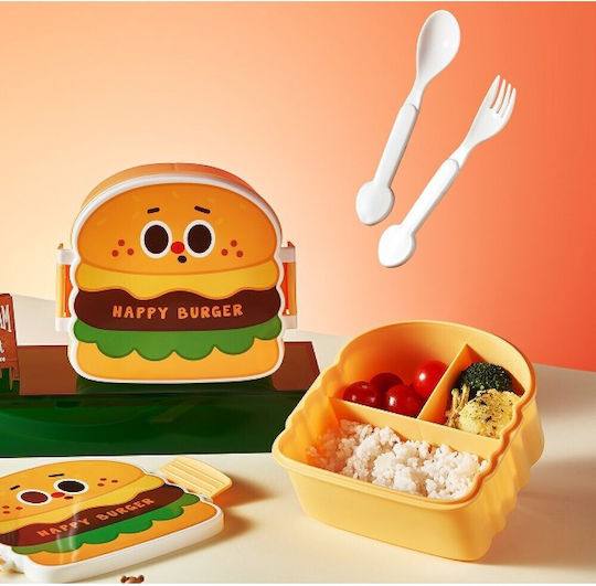 Cutie de Prânz pentru Copii din Plastic cu 3 Compartimente Hamburger